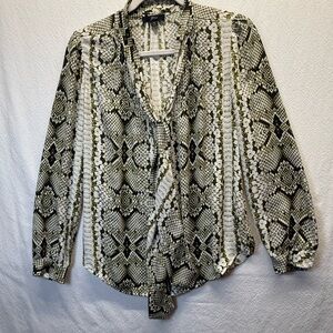 J. Crew Olive & Cream Python Print Long Sleeve Top High Fashion Vibes Tie Neck